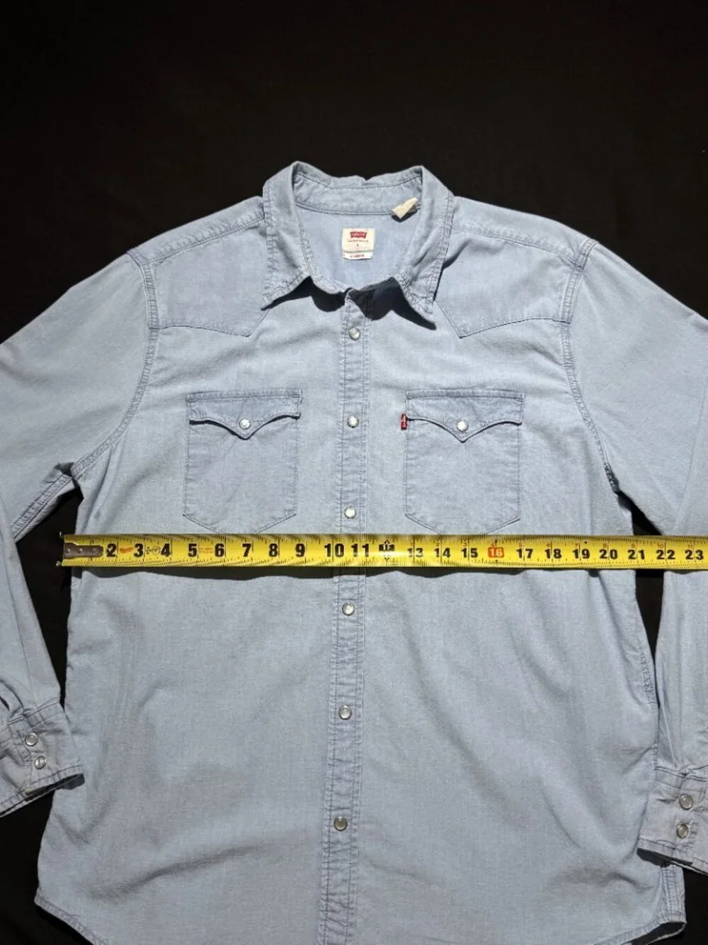 Levi's Classic Standard Fit Western Chambray Shirt Large Blue Pearl Snap